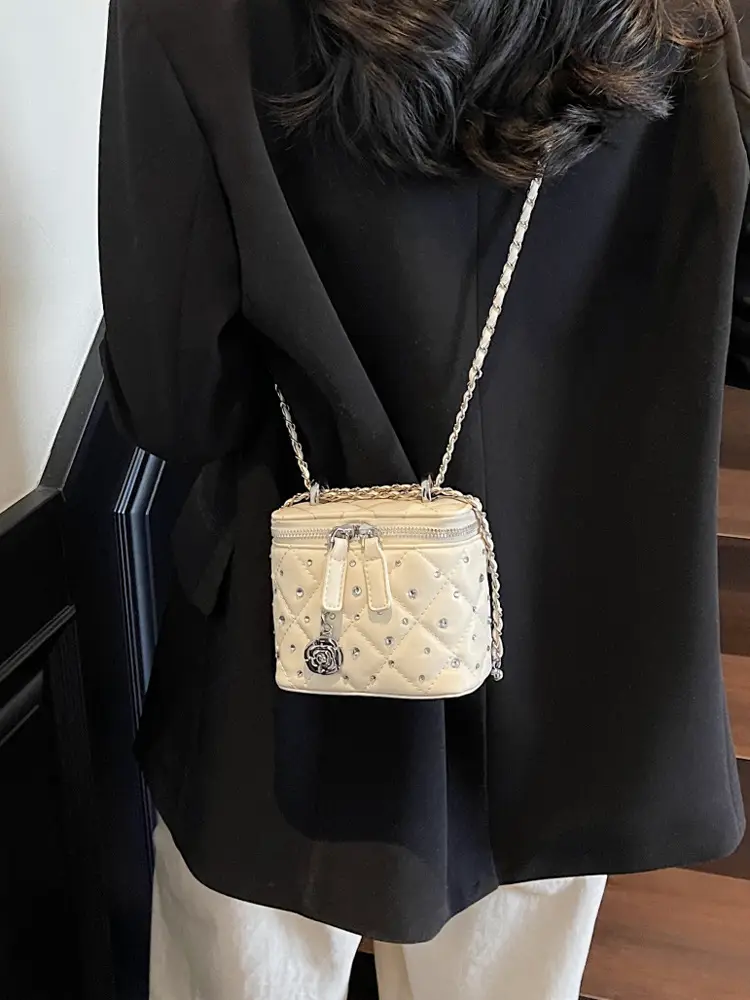 Diamond Studded French Mini Crossbody Bag Pink - Image 8