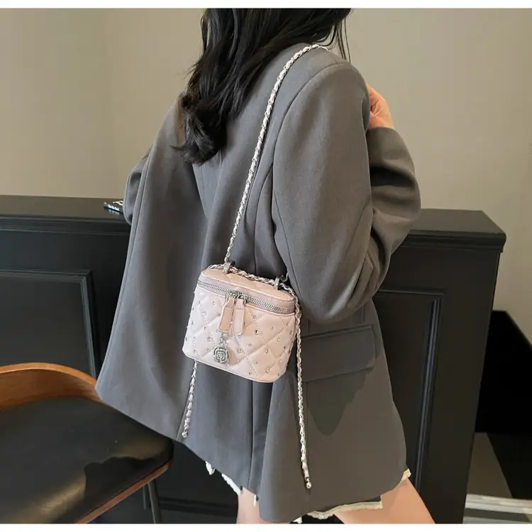 Diamond Studded French Mini Crossbody Bag Pink — feature 10