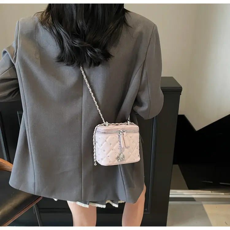 Diamond Studded French Mini Crossbody Bag Pink — feature 11