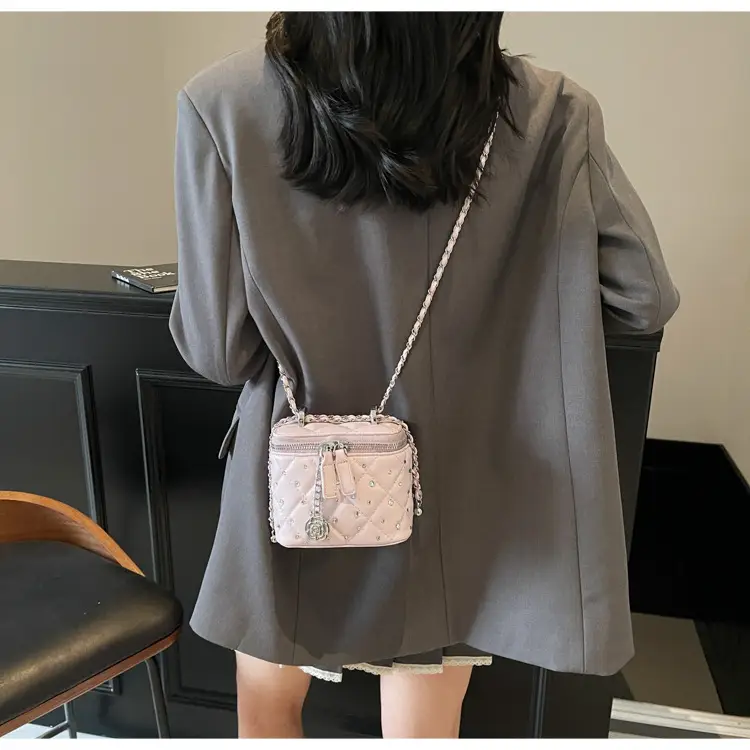 Diamond Studded French Mini Crossbody Bag Pink — feature 12