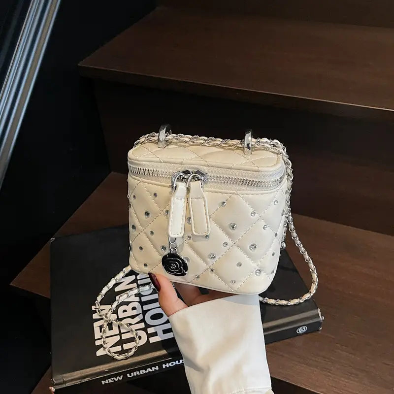 Diamond Studded French Mini Crossbody Bag Pink - Image 2