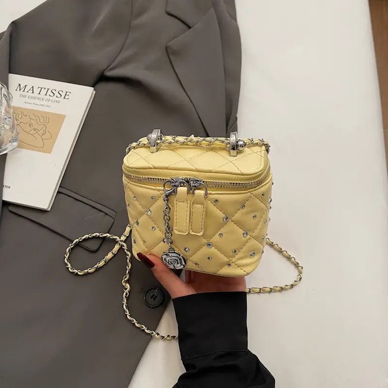 Diamond Studded French Mini Crossbody Bag Pink - Image 4