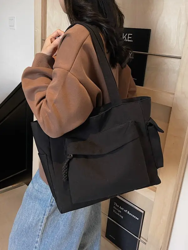 Women's Large Capacity Tan Shoulder Bag with Blue Wallet - Image 6