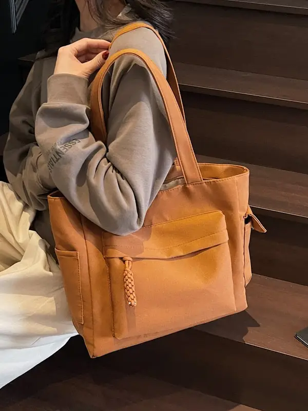 Women's Large Capacity Tan Shoulder Bag with Blue Wallet - Image 7