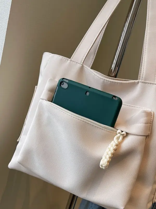 Women's Large Capacity Tan Shoulder Bag with Blue Wallet - Image 8