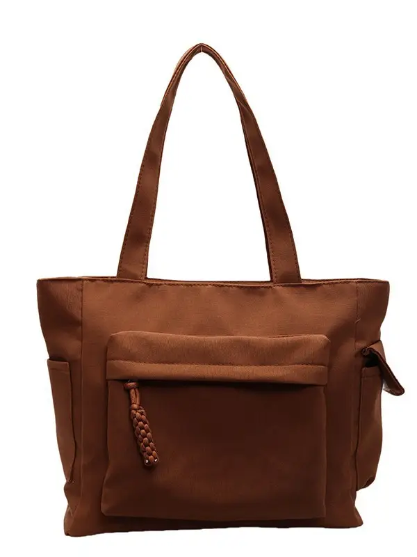Women's Large Capacity Tan Shoulder Bag with Blue Wallet - Image 9