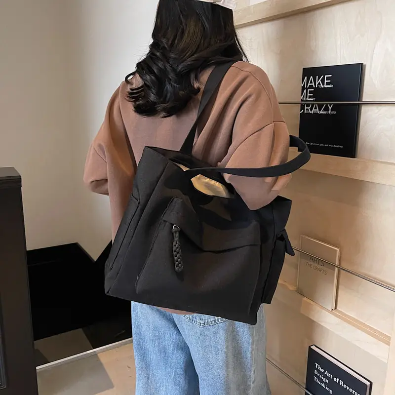 Women's Large Capacity Tan Shoulder Bag with Blue Wallet — feature 11