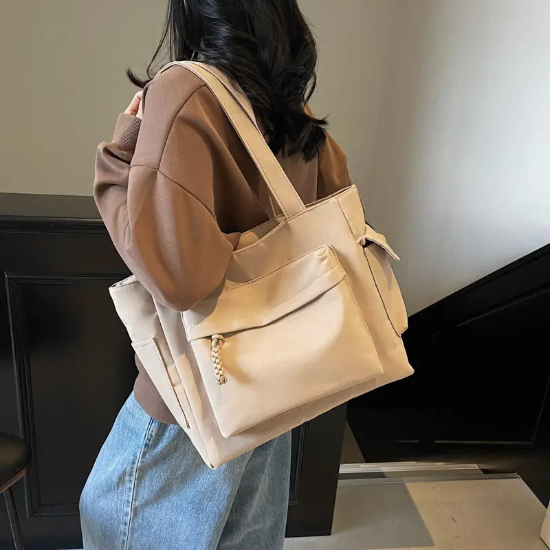 Women's Large Capacity Tan Shoulder Bag with Blue Wallet — feature 12