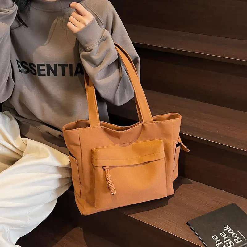 Women's Large Capacity Tan Shoulder Bag with Blue Wallet — feature 13