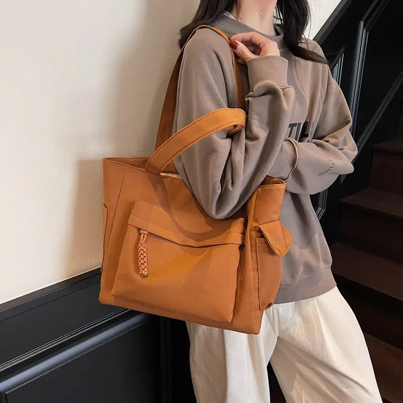Women's Large Capacity Tan Shoulder Bag with Blue Wallet — feature 14