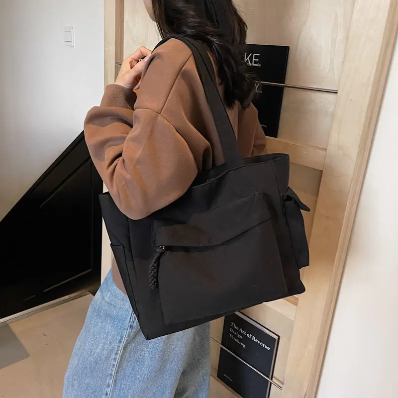 Women's Large Capacity Tan Shoulder Bag with Blue Wallet — feature 16