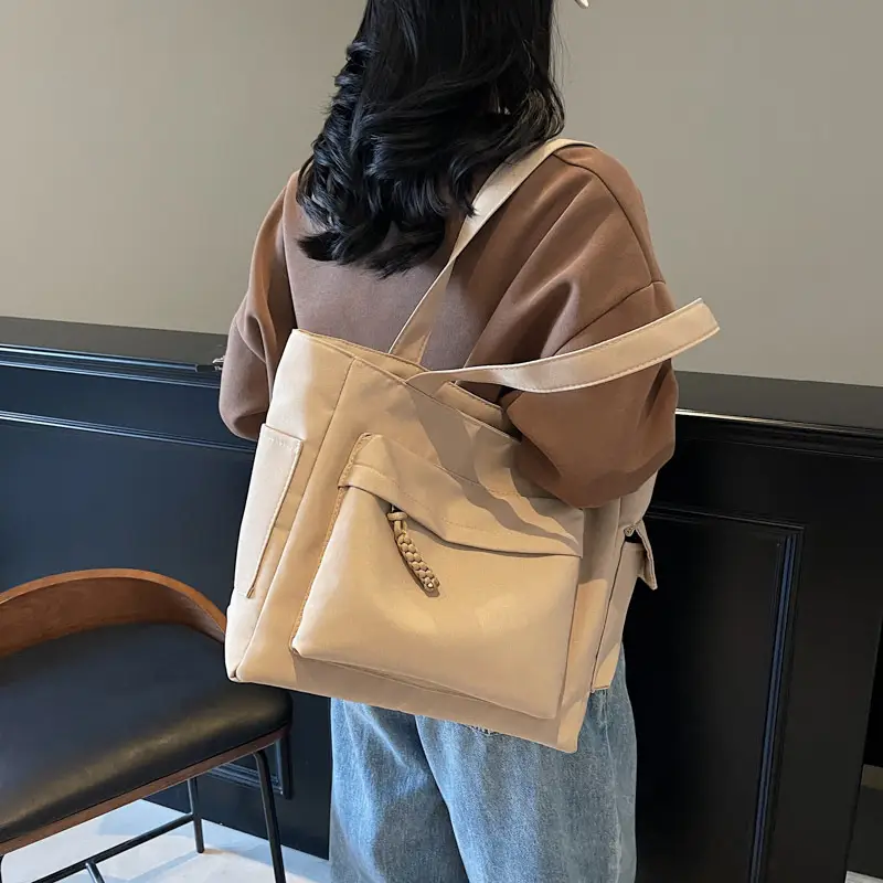 Women's Large Capacity Tan Shoulder Bag with Blue Wallet — feature 17