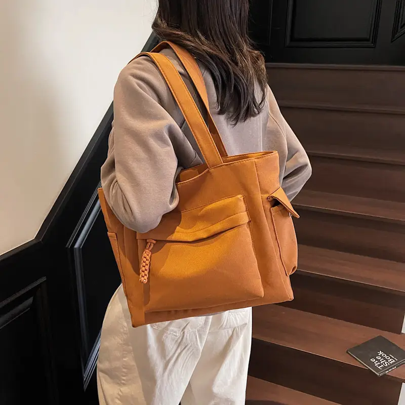 Women's Large Capacity Tan Shoulder Bag with Blue Wallet — feature 18