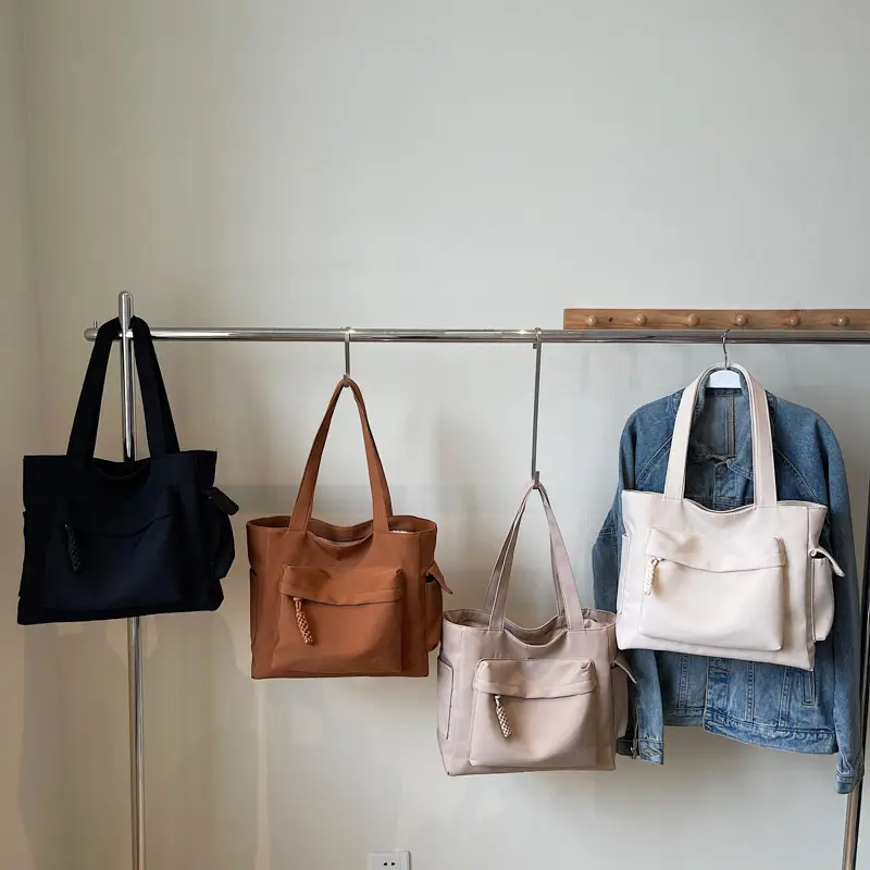 Women's Large Capacity Tan Shoulder Bag with Blue Wallet — feature 2