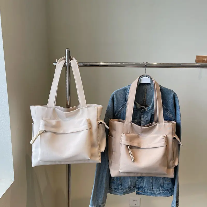 Women's Large Capacity Tan Shoulder Bag with Blue Wallet — feature 3