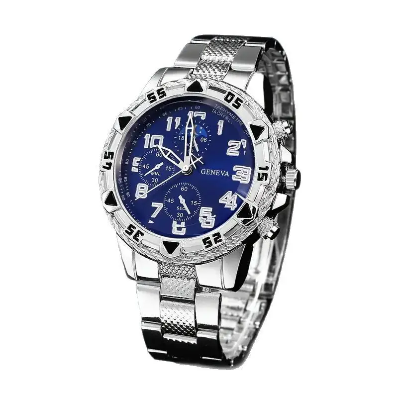 Men's Gold 3-Eye Dial Business Watch with Chain Strap - Image 8