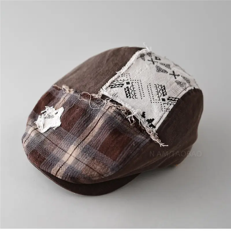 Women Retro Distressed Plaid Sunshade Cap - Image 2