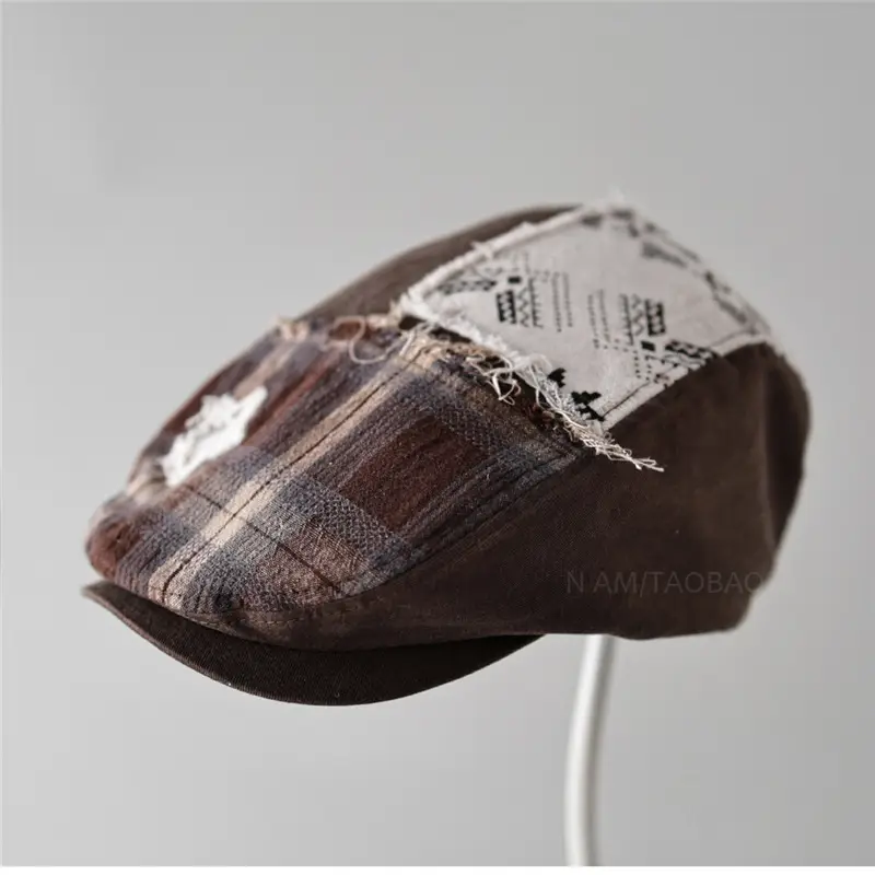 Women Retro Distressed Plaid Sunshade Cap - Image 3