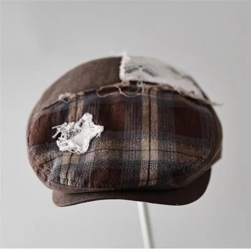 Women Retro Distressed Plaid Sunshade Cap - Image 4