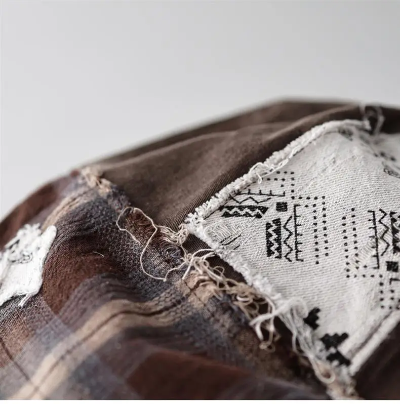 Women Retro Distressed Plaid Sunshade Cap — feature 5
