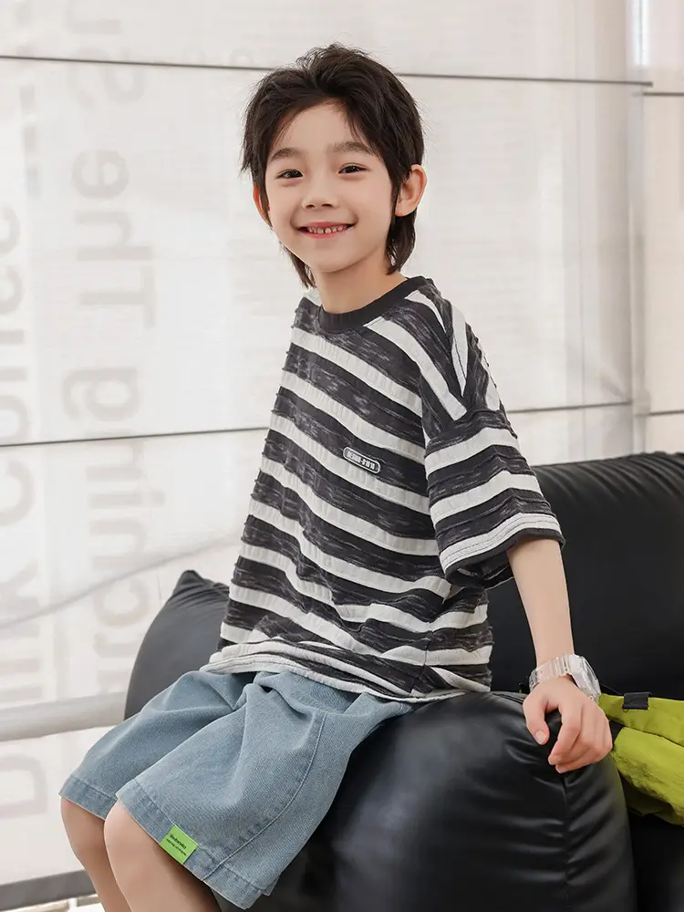 Panda Yuan Yuan 2025 Striped Kids T-Shirt for Boys - Image 3