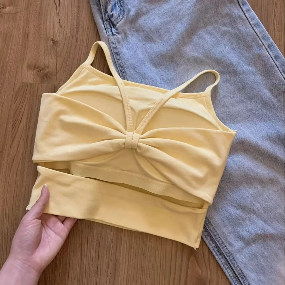 Pure Desire Hollow Backless Camisole for Women with Chest Pad, Hot Girl Yellow Outerwear Inner Layering Beauty Back Top for Women