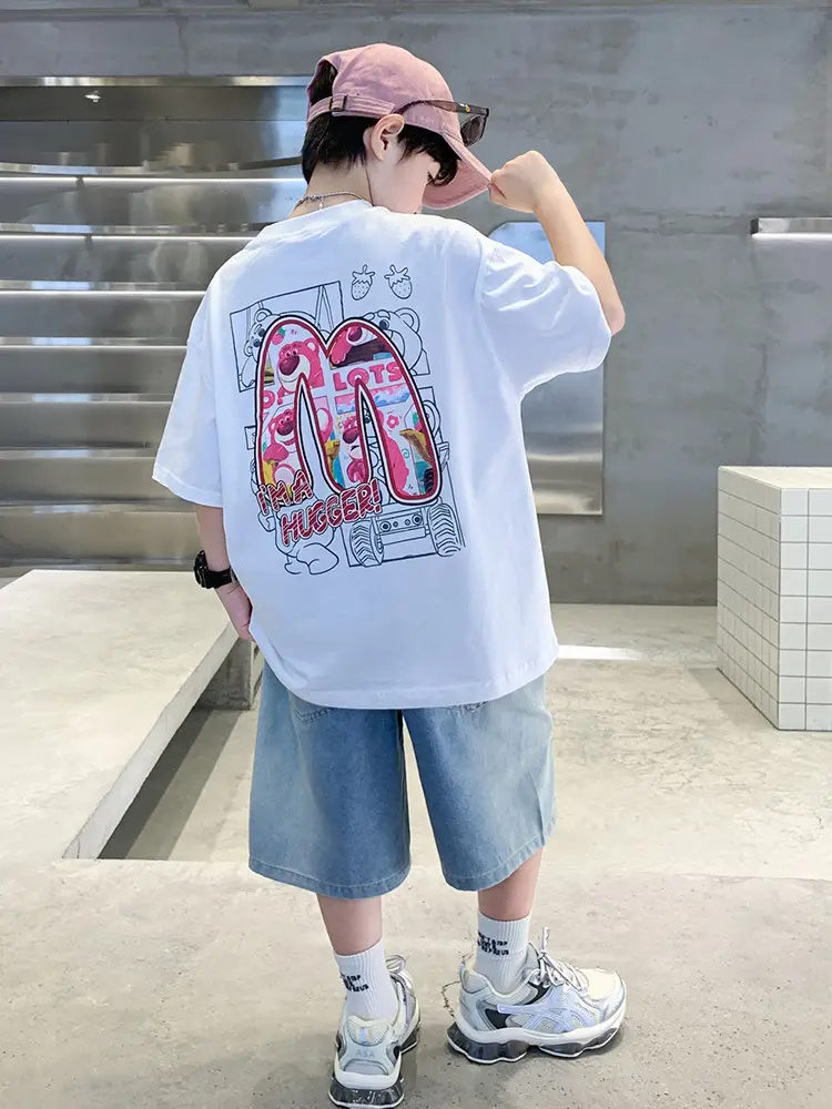 Summer Boys Tattoo Short Sleeve Denim Shorts Set