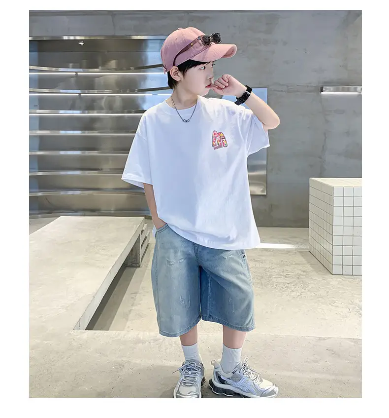 Summer Boys Tattoo Short Sleeve Denim Shorts Set — feature 15