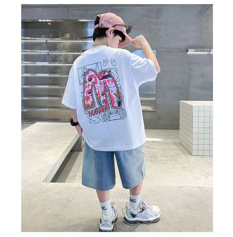 Summer Boys Tattoo Short Sleeve Denim Shorts Set — feature 18