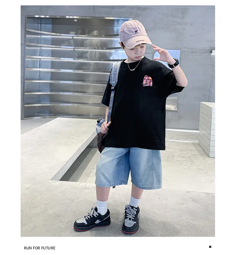 Summer Boys Tattoo Short Sleeve Denim Shorts Set — feature 20