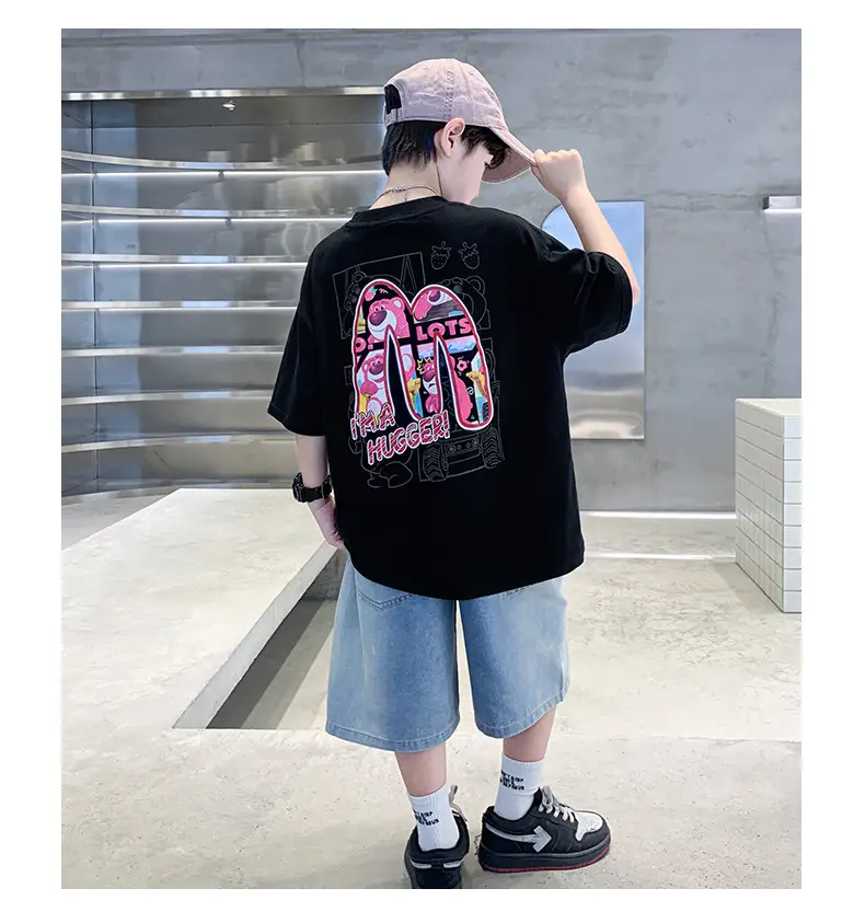 Summer Boys Tattoo Short Sleeve Denim Shorts Set — feature 23