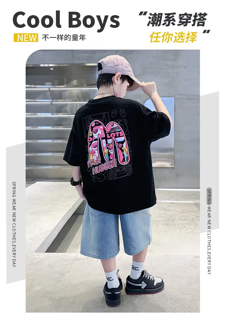 Summer Boys Tattoo Short Sleeve Denim Shorts Set — feature 7