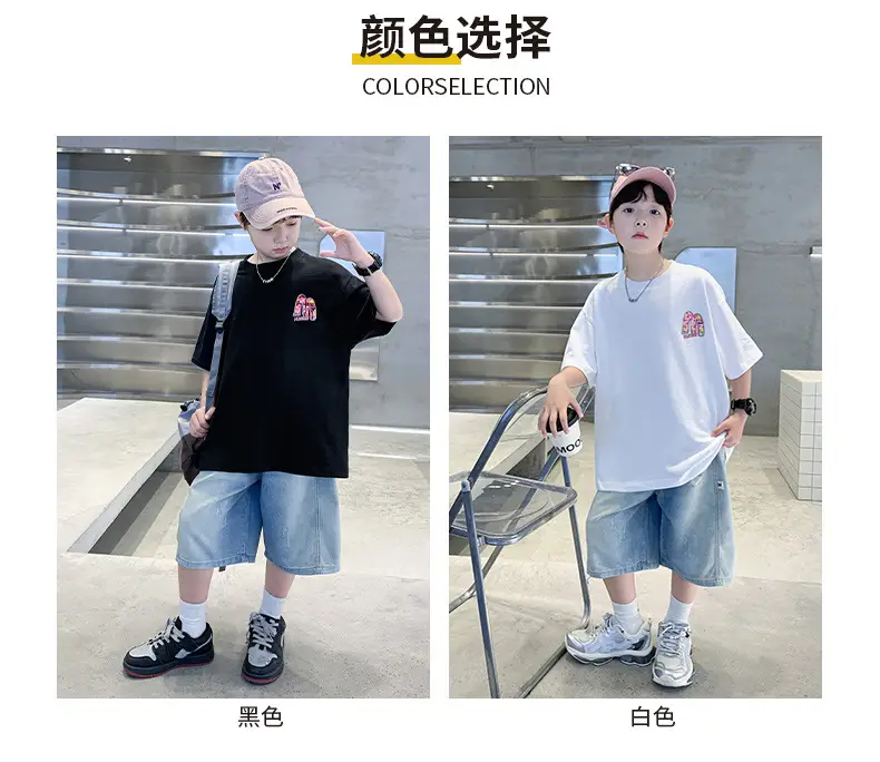 Summer Boys Tattoo Short Sleeve Denim Shorts Set — feature 9