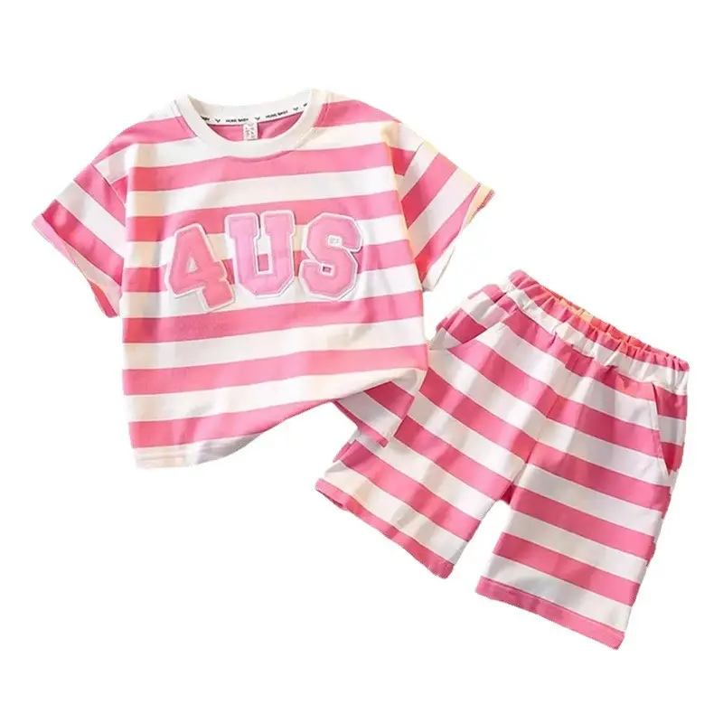 Boys Korean Striped Summer Suit Pink 4US - Image 7