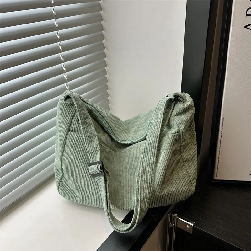 Green Textured Shoulder Bag for Students & Daily Use