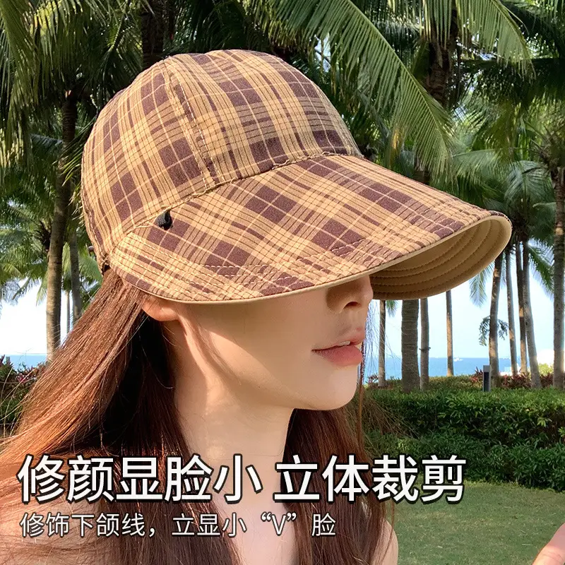 Women Plaid Fisherman Hat UV Protection Large Cap