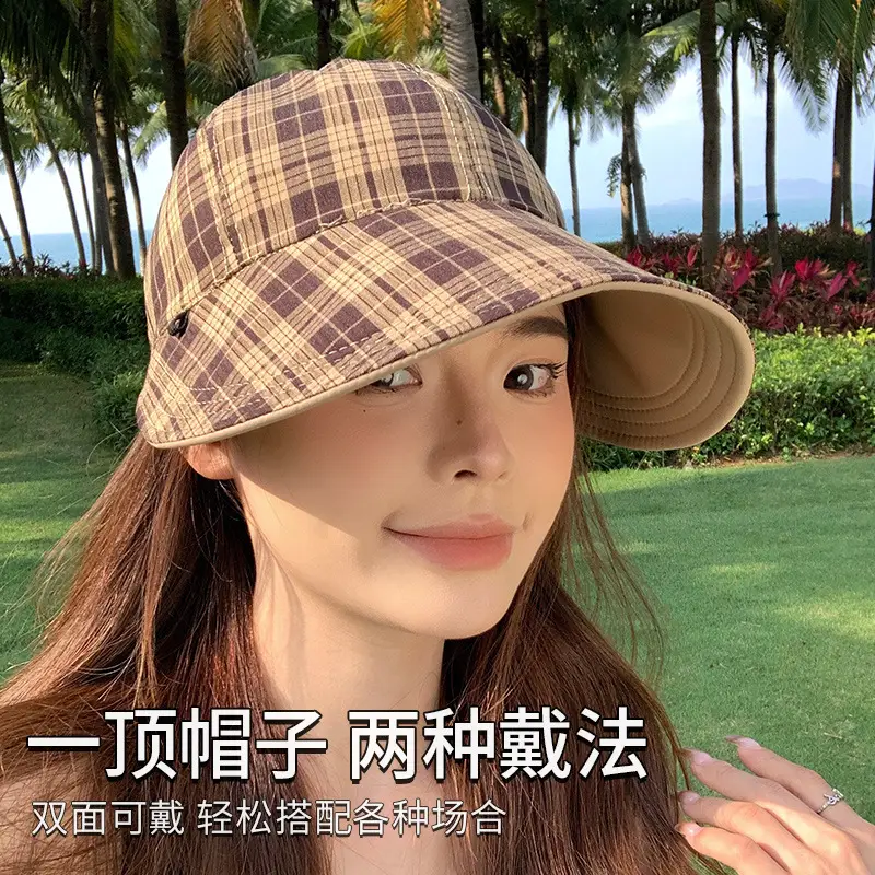 Women Plaid Fisherman Hat UV Protection Large Cap