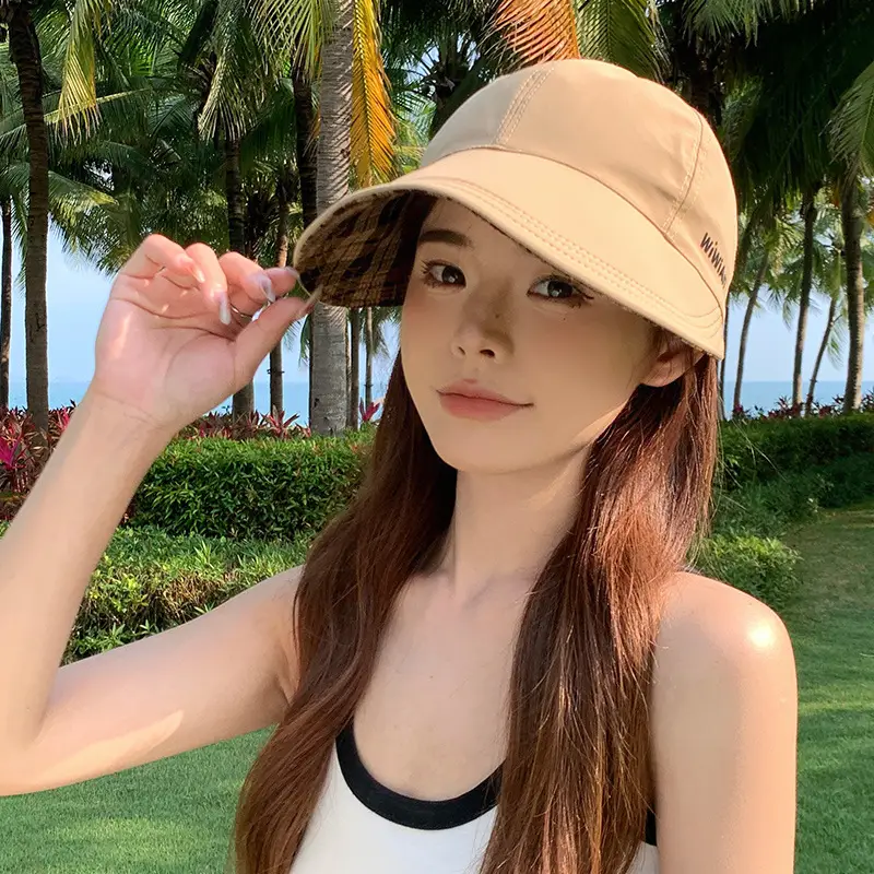 Women Plaid Fisherman Hat UV Protection Large Cap