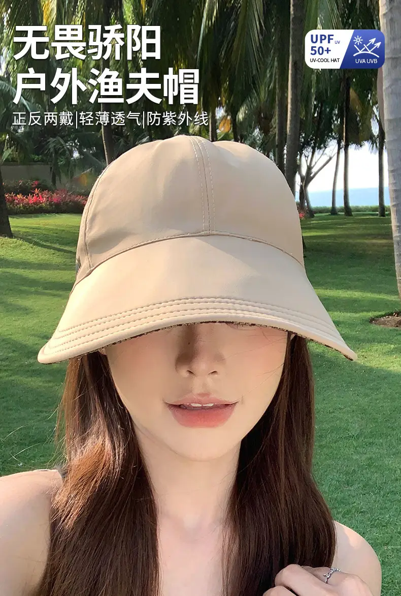Women Plaid Fisherman Hat UV Protection Large Cap — feature 1