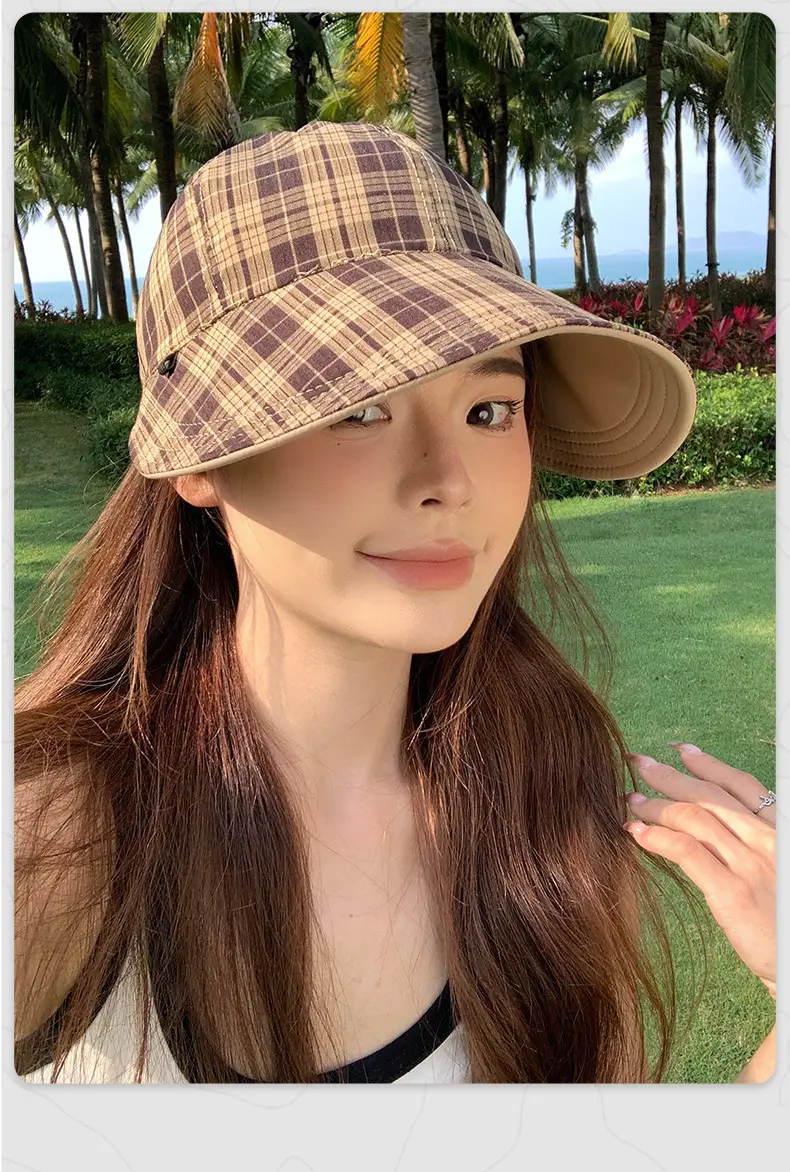 Women Plaid Fisherman Hat UV Protection Large Cap — feature 14