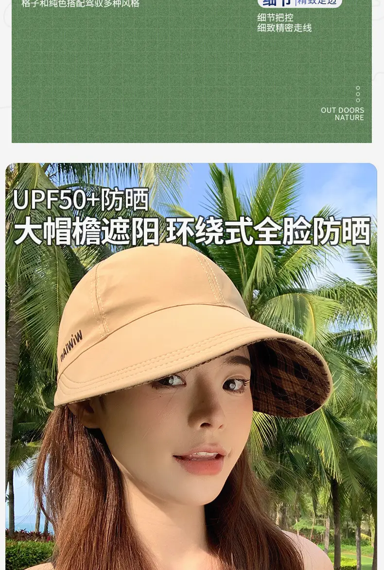 Women Plaid Fisherman Hat UV Protection Large Cap — feature 5