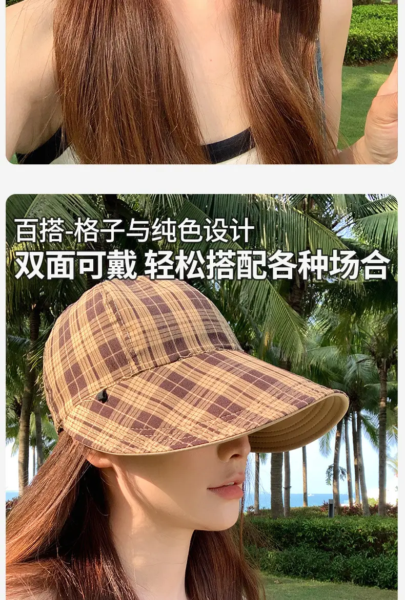 Women Plaid Fisherman Hat UV Protection Large Cap — feature 6