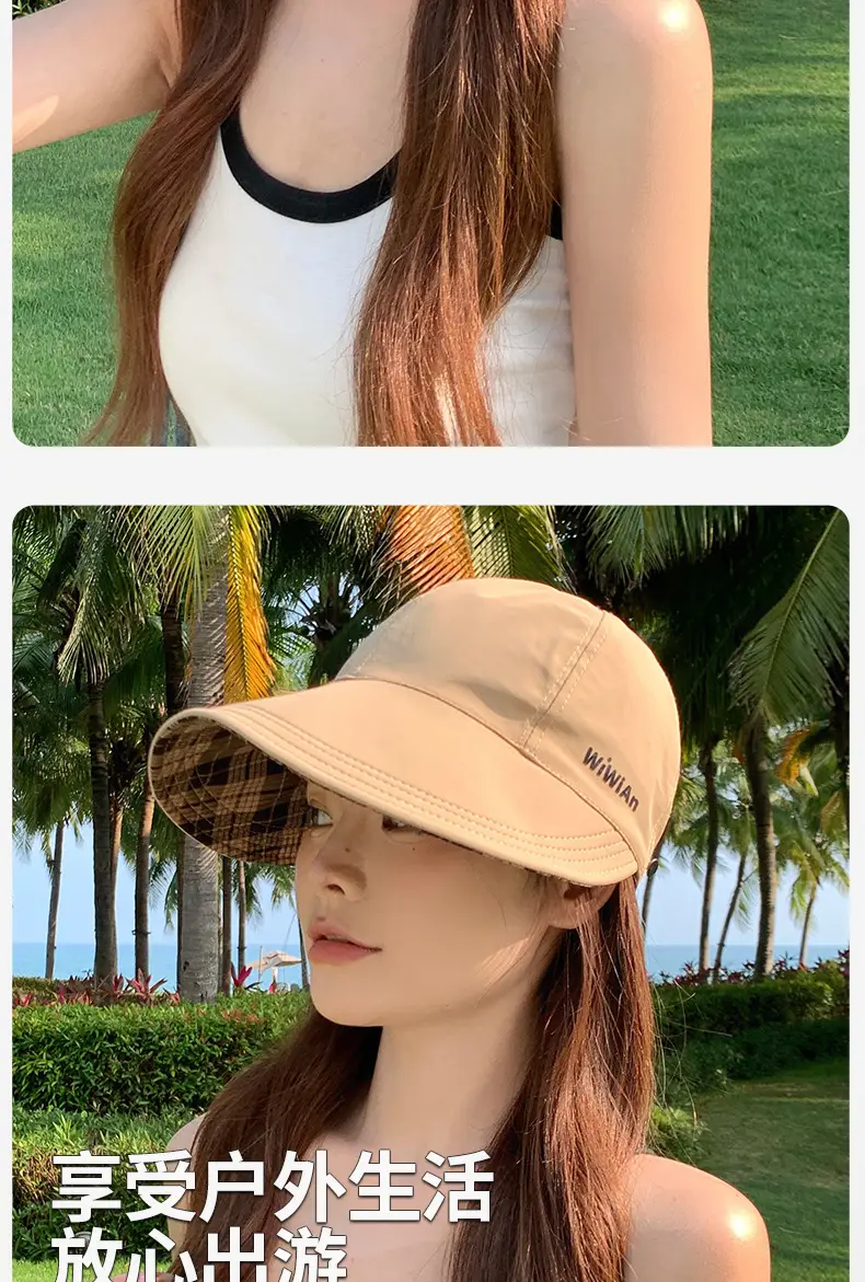 Women Plaid Fisherman Hat UV Protection Large Cap — feature 8