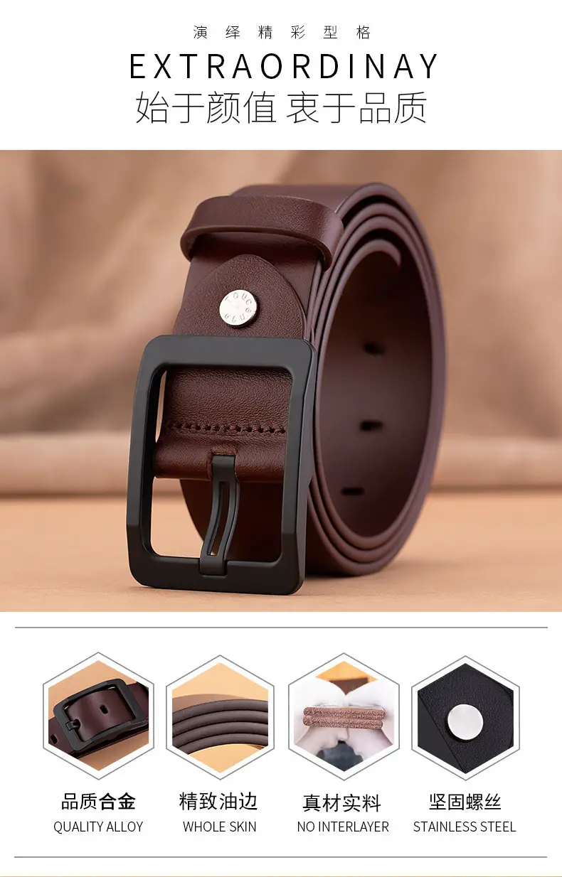 Men's Premium Leather Belt with Gold Buckle — feature 4