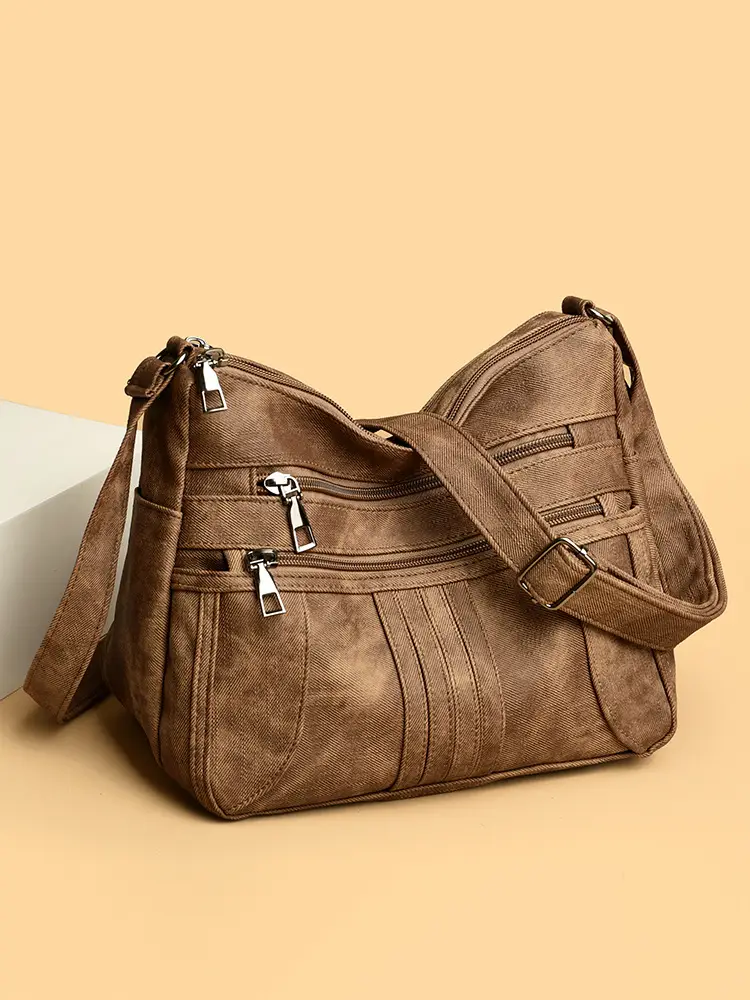 Retro Brown Leather Crossbody Bag for Women - Image 6