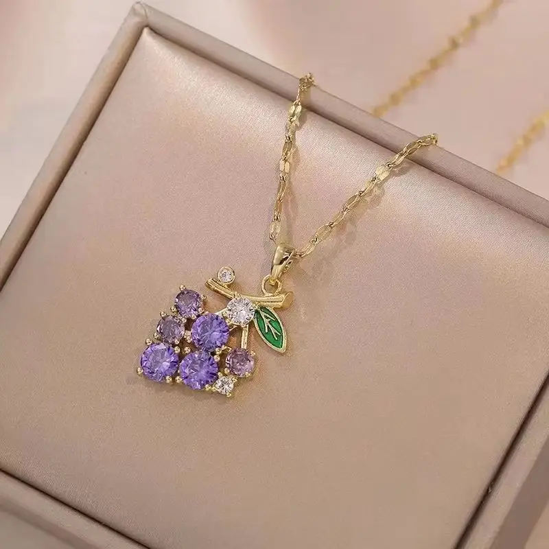 Purple Grape Pendant Necklace for Women - Image 4