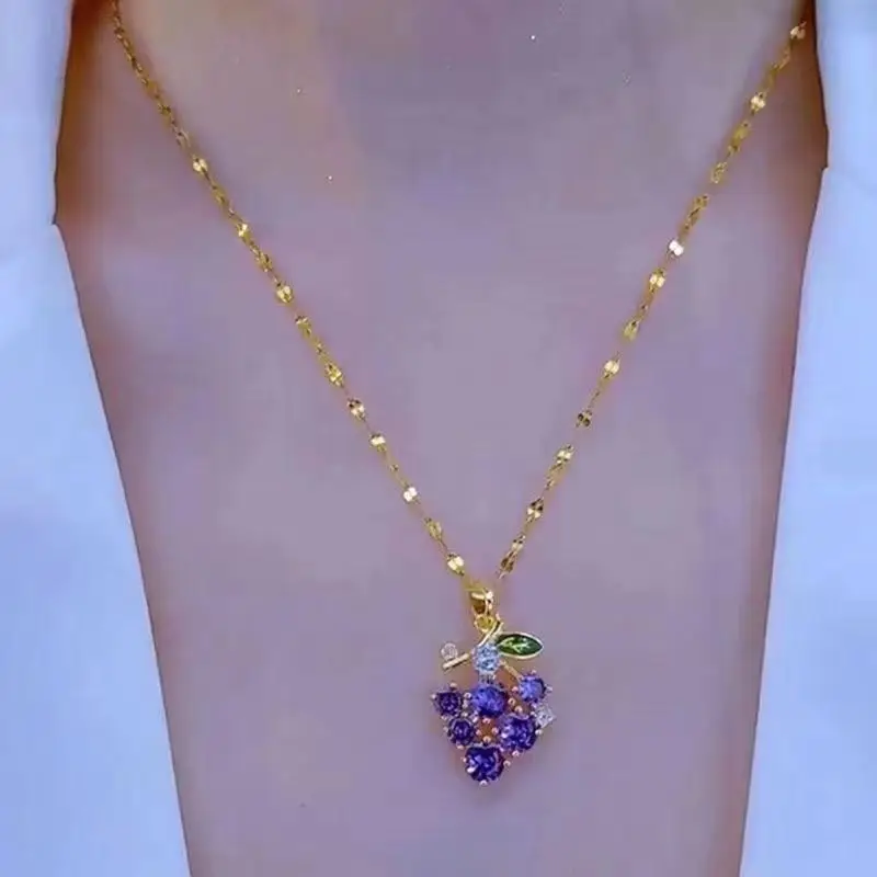 Purple Grape Pendant Necklace for Women
