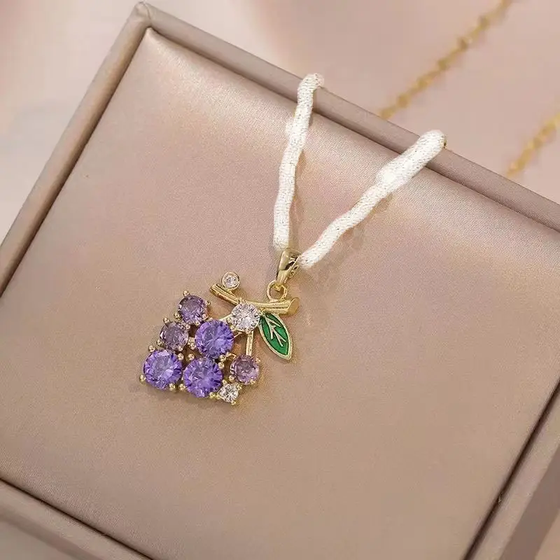 Purple Grape Pendant Necklace for Women - Image 2