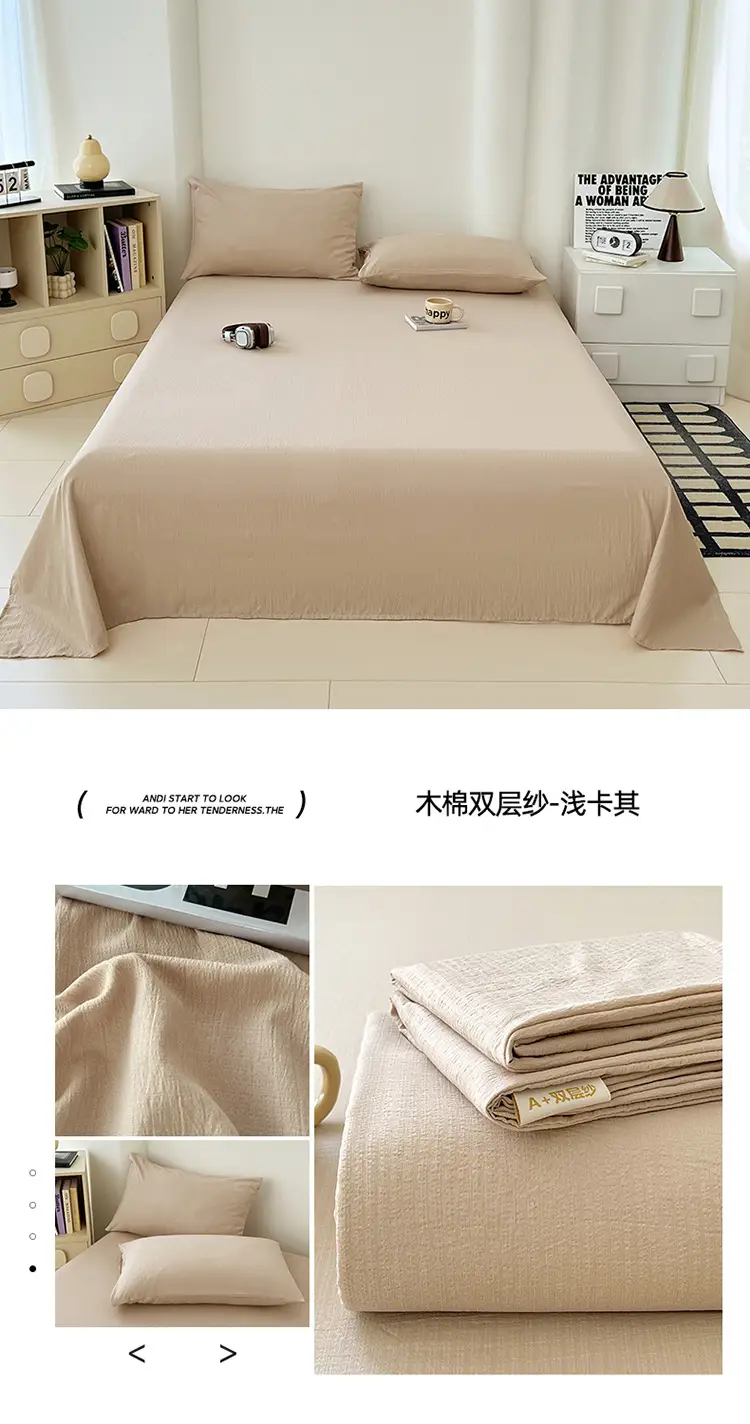 Class a Fresh Pure Cotton Bed Sheet Dormitory Solid Color Washed Cotton Double-Layer Gauze Thickened Sleeping Pad Single Pillowcase — feature 16