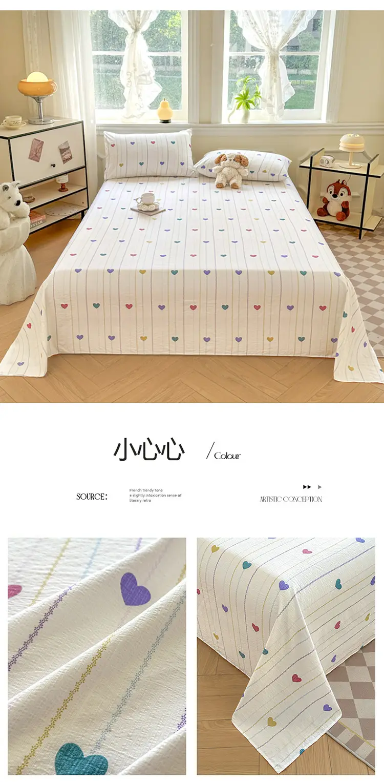 Class a Fresh Pure Cotton Bed Sheet Dormitory Solid Color Washed Cotton Double-Layer Gauze Thickened Sleeping Pad Single Pillowcase — feature 21